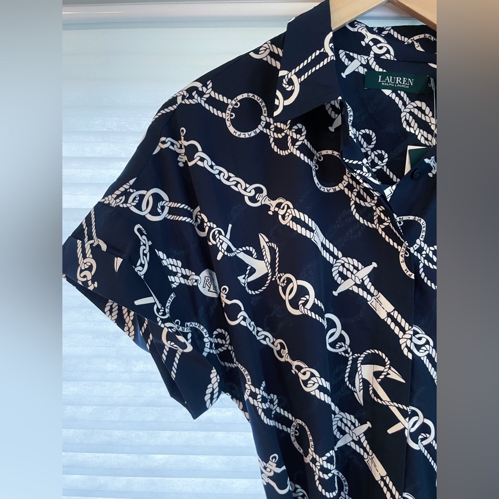 NWT RALPH LAUREN NAUTICAL PRINT DRESS W/ TIE BELT - SIZE 12